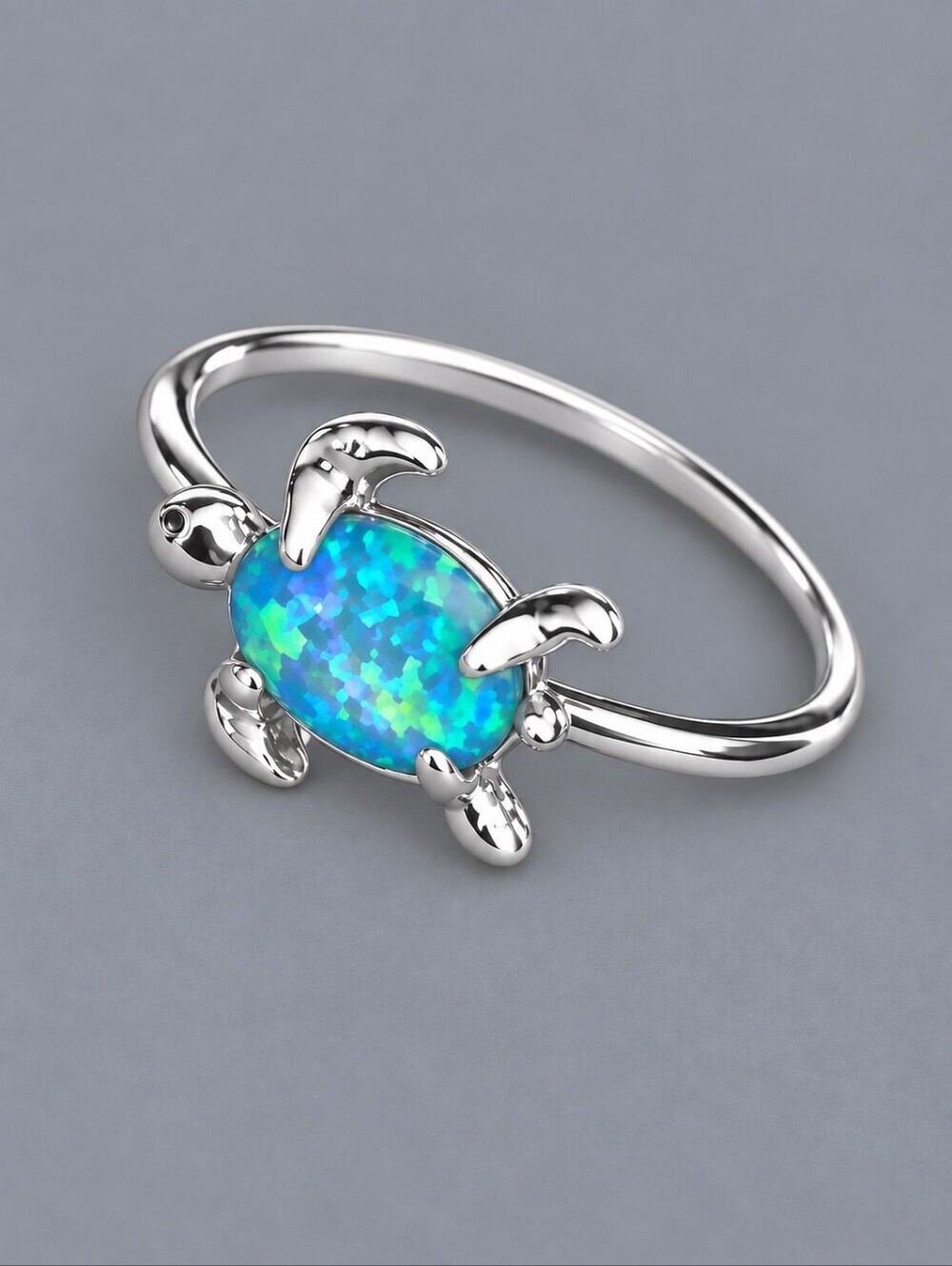 PURA VIDA Turtle Blue Opal Turtle Silver Plated Ring Size 9